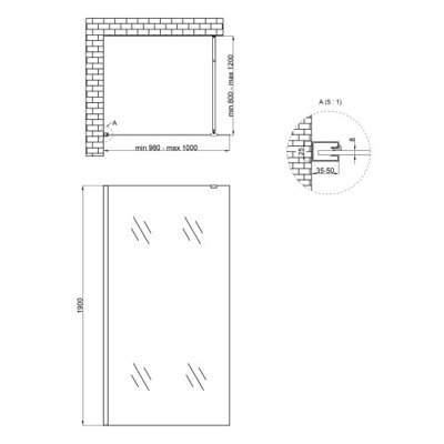 Душевая перегородка Qtap Walk-In Standard CRM201.C8 100х190 см, стекло Clear 8 мм, покрытие CalcLess - зображення 2