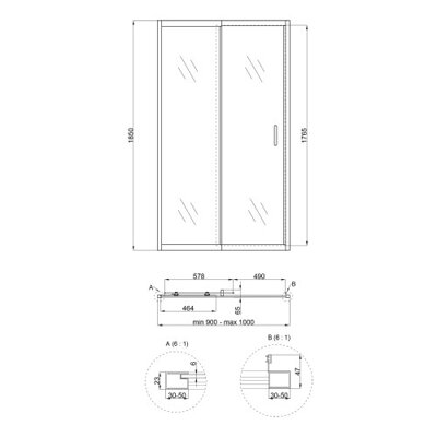 Душевая дверь в нишу Qtap Taurus CRM209-1.C6 90-100x185 см, стекло Clear 6 мм, покрытие CalcLess(28679) - изображение 2